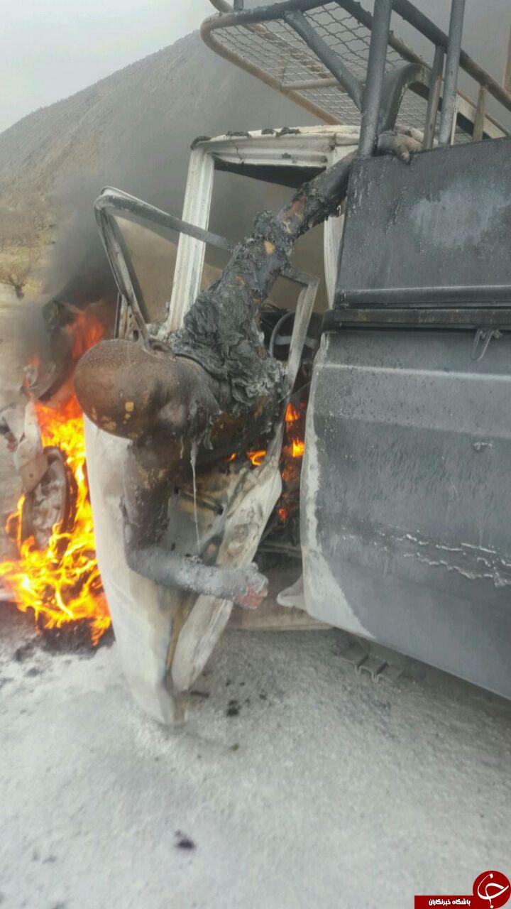 راننده ای که در آتش تصادف زنده زنده سوخت + تصاویر