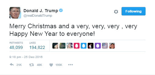 تبریک خشک و خالی کریسمس از طرف ترامپ +توییت