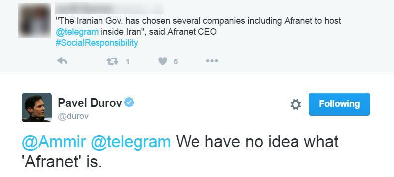 پاسخ مدیر تلگرام به یک کاربر: قصد انتقال سرورها به ایران را نداریم