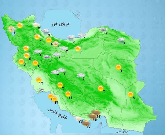 بارش باران و برف در  استان های حاشیه دریای خزر + جدول