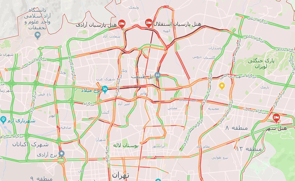 ترافیک سنگین در معابر شمال شهر تهران