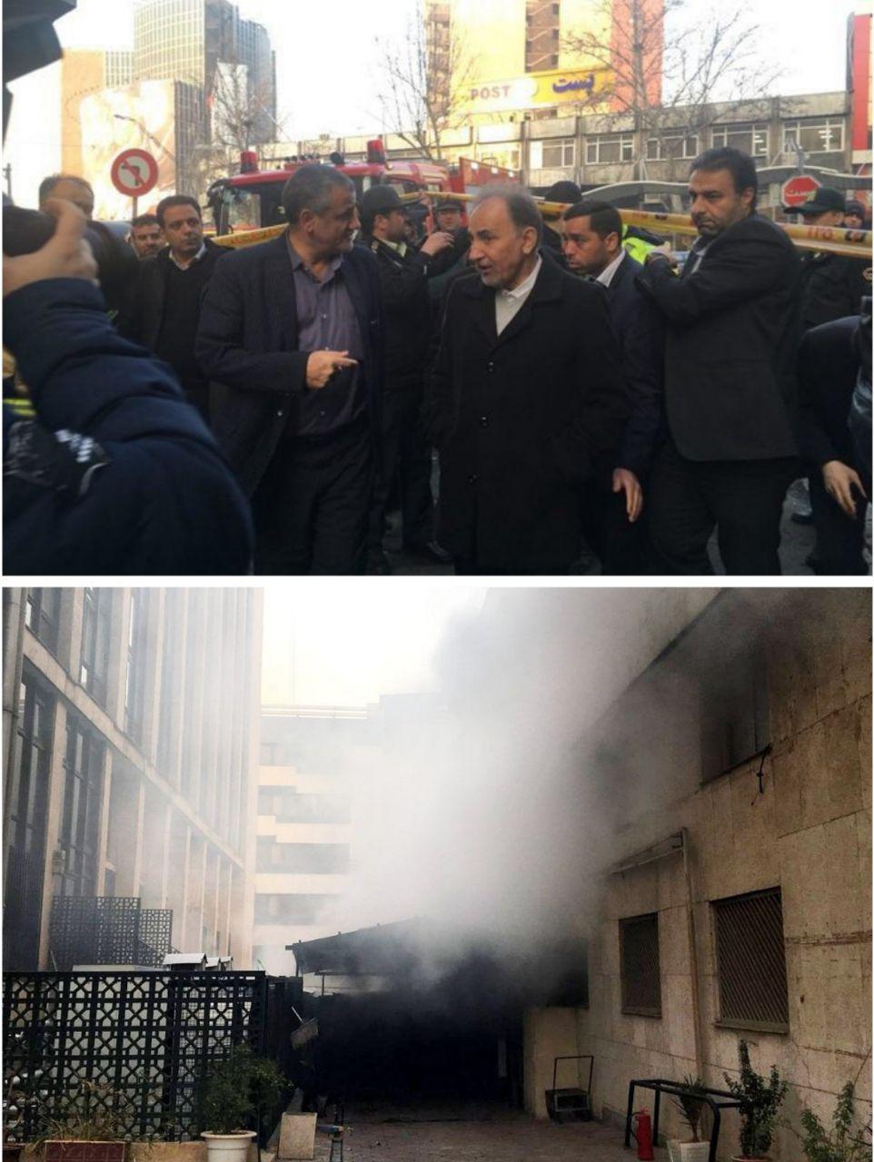 بازدید شهردار تهران از محل آتش سوزی ساختمان 8 طبقه وزارت نیرو