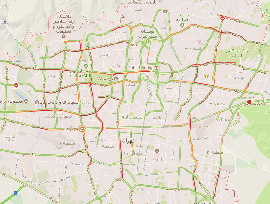 آخرین وضعیت ترافیک تهران + نقشه ترافیکی