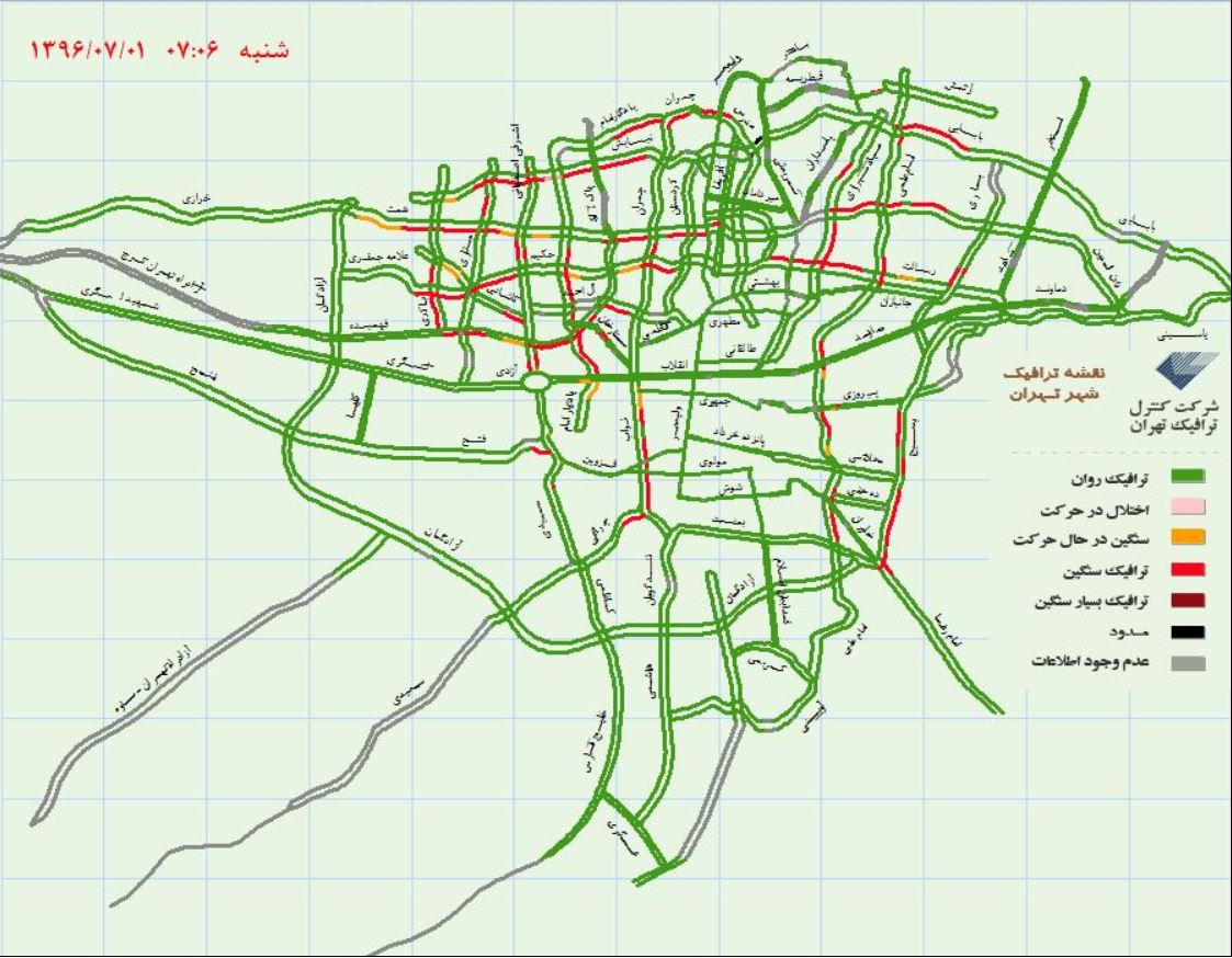 آخرین وضعیت ترافیک تهران + نقشه ترافیکی
