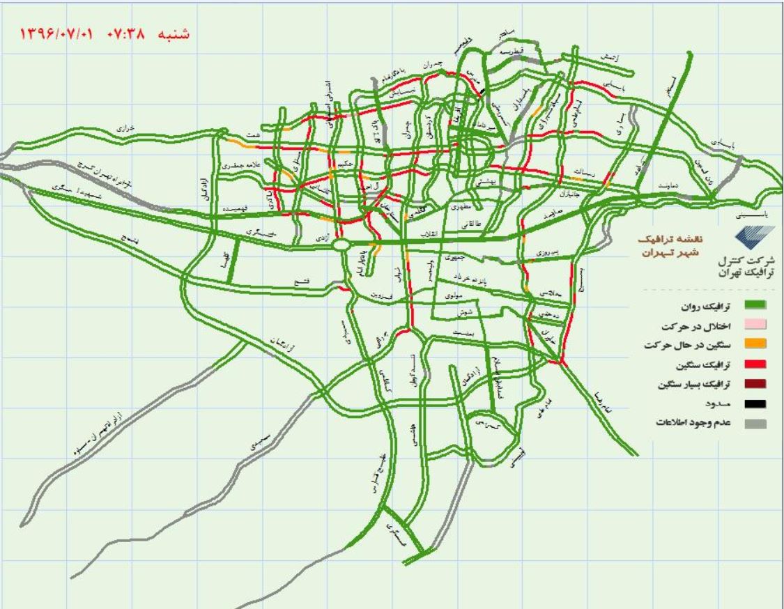 آخرین وضعیت ترافیک تهران در روز اول مهر + نقشه ترافیکی
